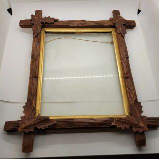 Antique Adirondack Black Forest Leaf Carved Frame Woth Glass Fits 8x10 Picture