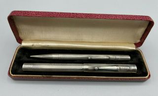 Vintage Mabie Todd Swan Fountain Pen,  Pencil Sterling Silver 14k Nib Restored