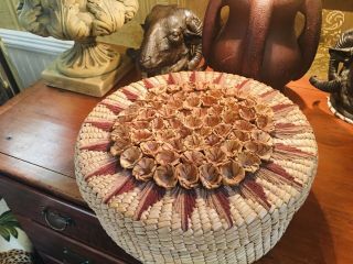 Handmade South Carolina Seagrass Basket Flower Reed Straw Woven Wool Vintage