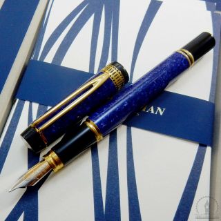 Waterman Man 100 Patrician Blue Marble Fountain Pen - 18k Fine Nib