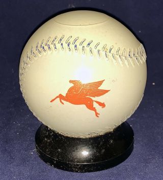 Vintage 1950s Mobil Gas & Oil Flying Pegasus Milk Glass Baseball Coin Bank Early