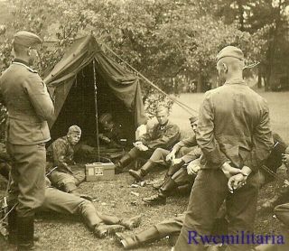 Rare German Elite Waffen Troops In Camo Battle Smocks Gathered By Tent