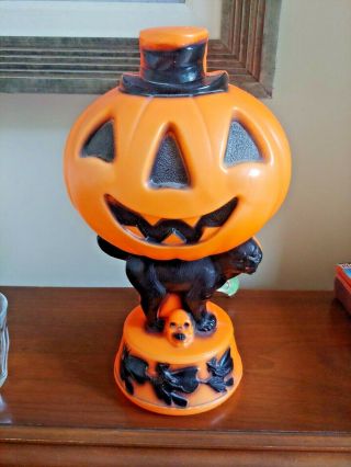 Vintage Halloween Blow Mold Empire Black Cat Witches Pumpkin Plastic Light