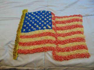 Vintage Melted Popcorn Plastic American Flag Decoration 13 " Election Day July 4