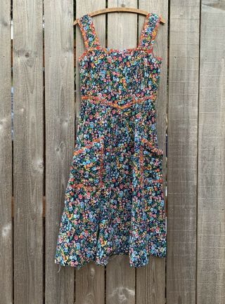 Vintage 70s Gunne Sax Style Prairie Sun Dress Floral Print Midi Small/medium S/m