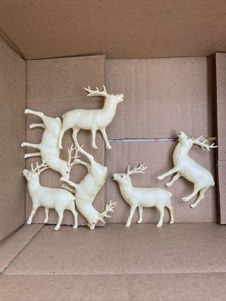 6 Vintage Christmas Plastic Celluloid Reindeer Deer Occupied Japan