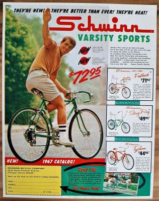 Vintage 1967 Schwinn Varsity Sport Fastback Stingray Bicycle Advertisement