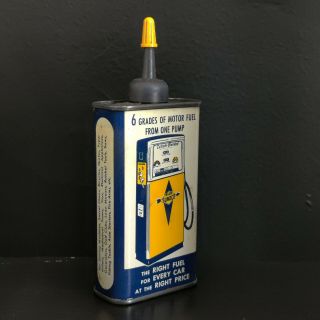 Vtg 1960s SUNOCO Household Oil 4 Oz Can Handy Oiler Tin w/ Gas Pump Rear Graphic 2