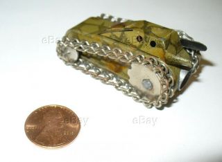 Vintage Tin Litho Toy Tank Pencil Sharpener Chain Track Penny Army Camo Germany