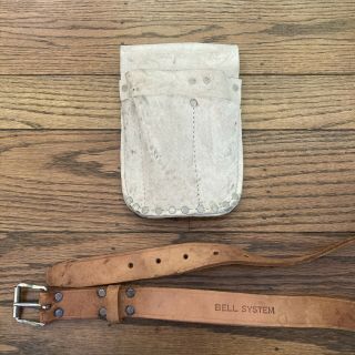 Vtg Bell System Lineman Tool Pouch Leather Co W/belt Large