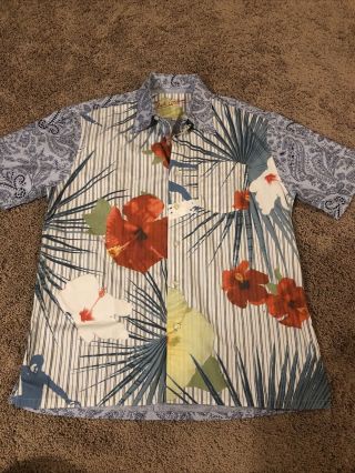 Robert Graham Hawaiian Floral Short Sleeve Shirt Men Size Large Vtg