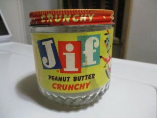 Vintage Early 1960s? Jif Crunchy Peanut Butter Spread 12oz Jar Kangaroo W Lid