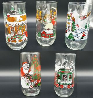 Vintage 1984 Coca Cola Christmas Santa Claus Train Mccrory Stores Glass Set Of 5
