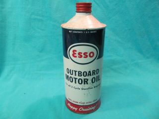 Vintage 1 Quart Esso Outboard Motor Oil Can For 2 Cycle Engines 75 Full