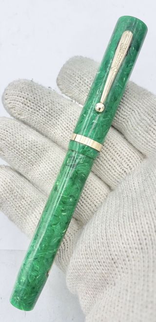 1920s Sheaffer Lifetime Flat Top White Dot Oversized Jade Fountain Pen