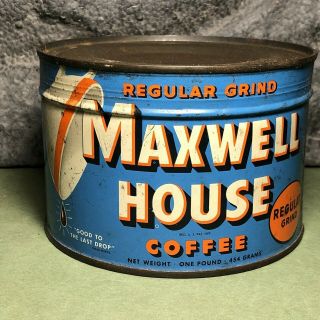 Vintage Maxwell House | Coffee Can | Regular Grind 1 Pound Tin Key Wind