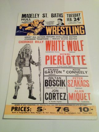 Vintage British Wrestling Poster Hull 1970 Cherokee Billy Zoltan Boscik Szakacs