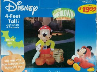 Disney Mickey Mouse 4 - Foot Pirate Lighted Airblown Inflatable (non - Fan)