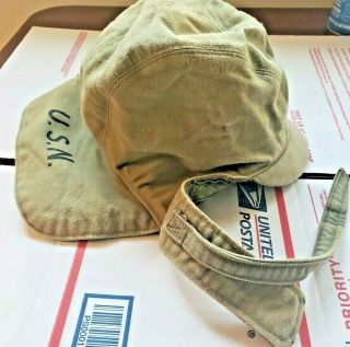 Vintage Us Navy Deck Hat 71/4 Jacket Chin Strap Contract Nxsx - 96638 Wwii
