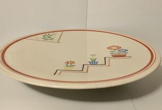 Vtg Rare Art Deco Lazy Susan Cake Stand Tray Ceramic Tulips 12” Red Yellow Blue