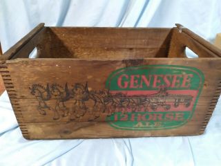 Vintage Genesee 12 Horse Ale Wooden Dovetail Beer Box Crate Breweriana