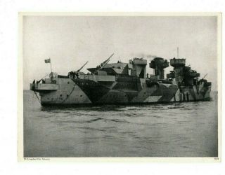 Wwii German Kriegsmarine Arcona Ship Camo Photo W/ Flag Ww2 German Navy Flakship