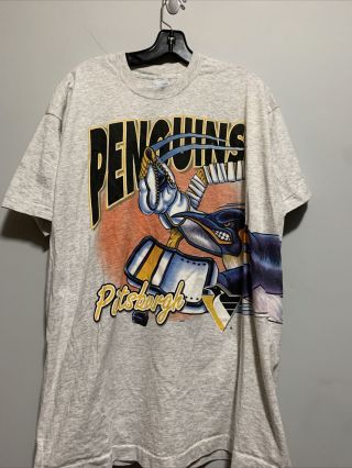 Vintage Pittsburgh Penguins Shirt Size Xl Single Stitch All Over Print