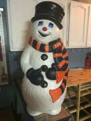Grand Venture Blow Mold Snowman 38 Inches - - Blue & Orange Scarf Bears ?