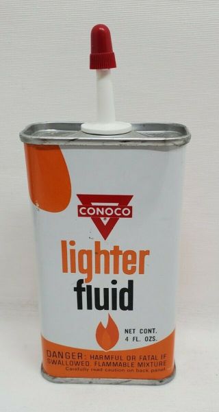 Vintage Conoco Lighter Fluid Handy Oiler Tin Can Gas Oil Advertisement Empty