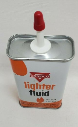 Vintage CONOCO LIGHTER FLUID Handy Oiler Tin Can Gas Oil Advertisement Empty 2