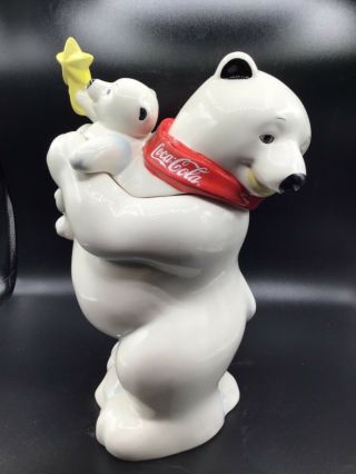 Vintage Coca - Cola White Polar Bear With Baby Cookie Jar 12” Tall