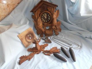 Antique Hand Carved German Black Forest 8 Day Hunting Cuckoo Clock