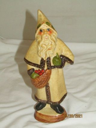 Vintage Gorham Vaillancourt Folk Art Father Christmas Santa W/ Fruit Basket