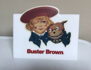 Vintage Buster Brown & Tige Dealer Counter Sign Hard Plastic Brown Shoe Company