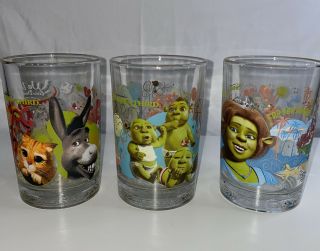 2007 Mcdonalds Dreamworks Shrek The Third Clear Glasses Tumblers Set Of Three 3)