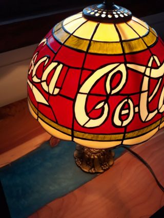 Vintage Coca Cola " Stained Glass " Tiffany Style Like Plastic Shade Lamp
