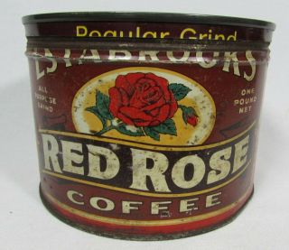 Vintage Estabrooks Red Rose Coffee Tin One Pound Antique 1940 