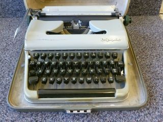 Vintage Olympia Typewriter Grey Metal In Carry Case Olympia Werke Ag