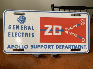 Rare Vintage Metal License Plate Apollo Support Department General Electric