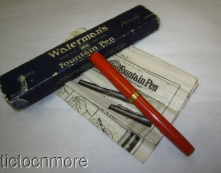 Vintage Waterman Ideal 52 1/2v Fountain Pen Flat Top Ring Top W/ Box Orange
