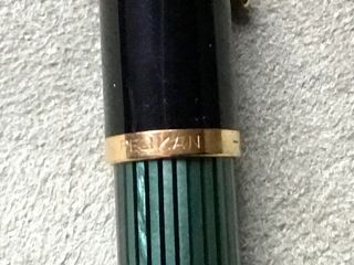Old Style Pelikan M400 Green Striated Fountain Pen 14C - 585 M Nib - W - Germany c1985 3