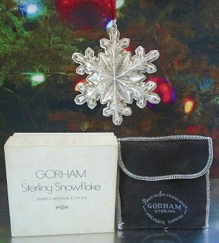Vintage Gorham Limited Edition Sterling Silver Snowflake Ornament Box & Bag 1978