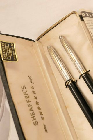 Vintage 1950s Sheaffer Snorkel " Clipper " Fountain Pen Set Case Restored