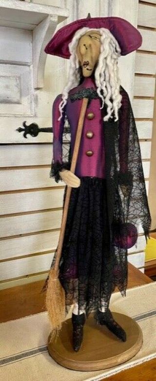 Joe Spencer Gathered Traditions Purple Witch With Broom On Stand