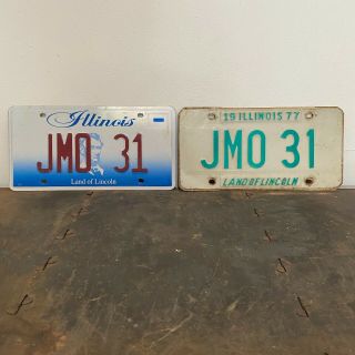1977 To 2010s Illinois Vanity License Plate Pair Jmo 31 Name Initials Nickname