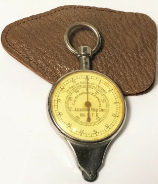 Vintage German Opisometer Compass Map Distance Measurer Reader Leather Case