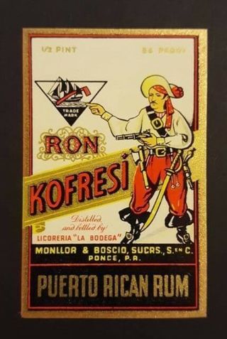 Vintage 1/2 Pt Rum Bottle Label / Ron Kofresi / Ponce Puerto Rico 1940 