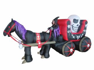 12 Foot Long Halloween Inflatable Skeleton Ghost Carriage Horse Decoration