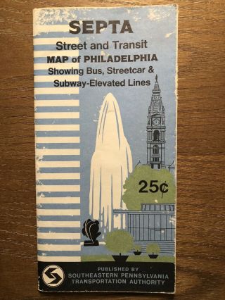 1971 Septa Street & Philadelphia Transit Map Bus Trolley Train Subway