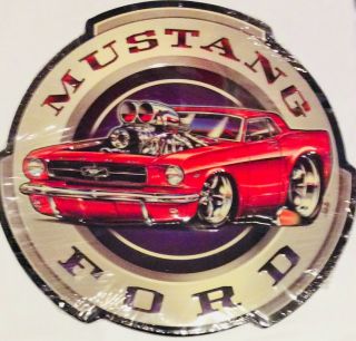 Ford Mustang Embossed Metal Sign 15.  5 In.  X 15 In.  Auto Garage Red Car Muscle